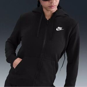 Nike Women's size M Sportswear Club Fleece Full-Zip Hoodie Black Jacket - Soft!